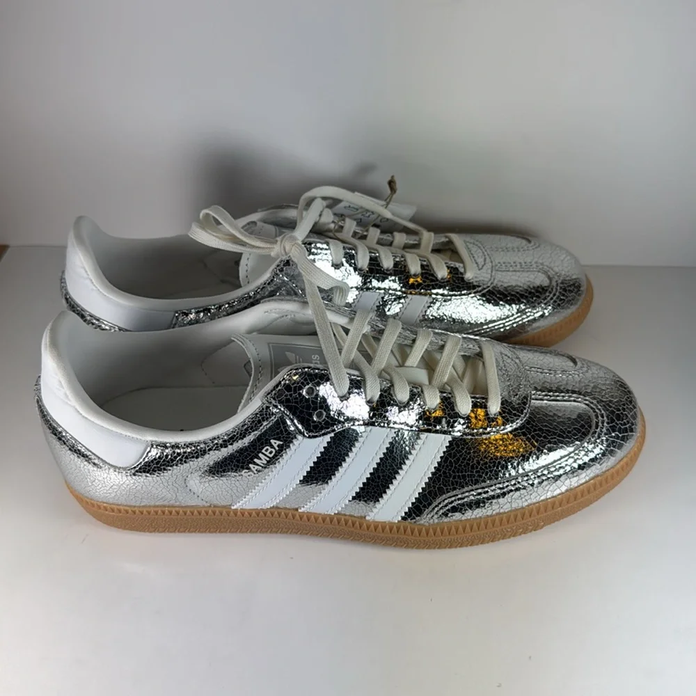 Adidas Samba OG Metallic Silver Cracked Leather Women’s Size 8 Sneakers - Picture 9 of 12
